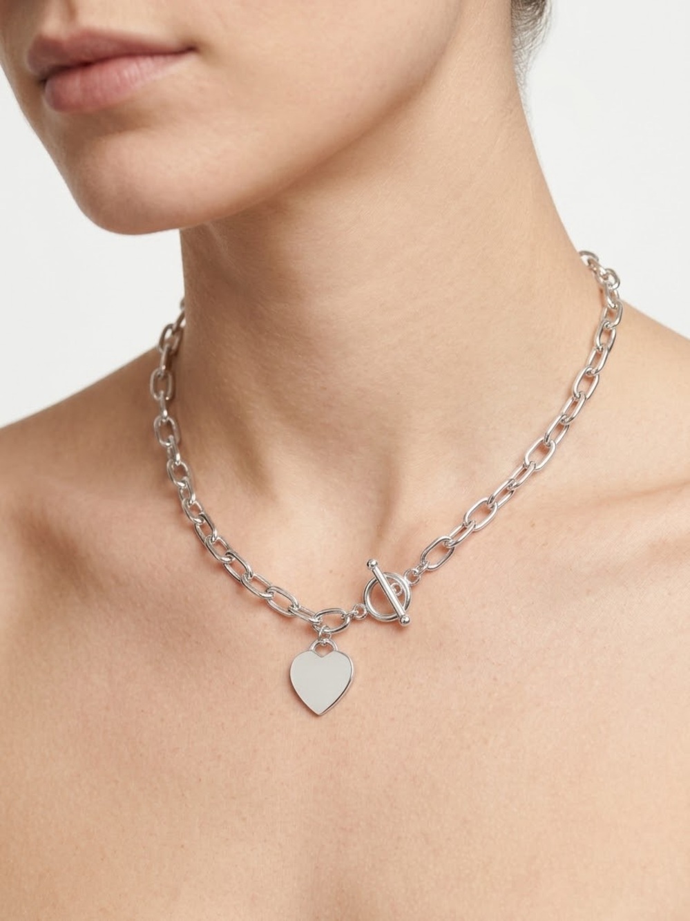 Silver Heart Toggle Chain Necklace - Women Jewelry